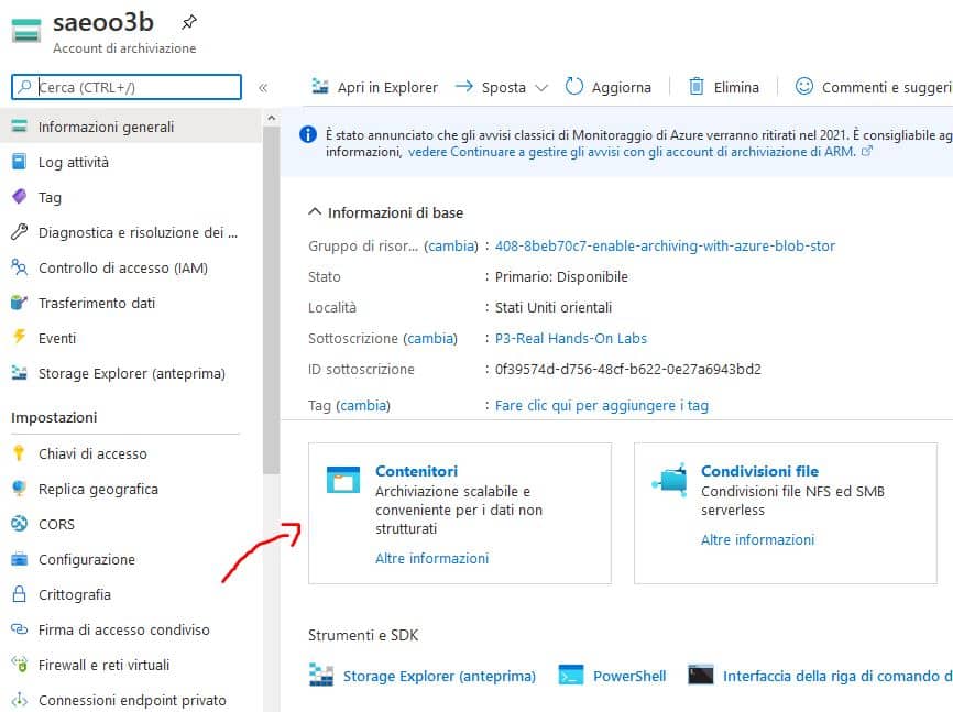Configurare l’archiviazione BLOB di Azure