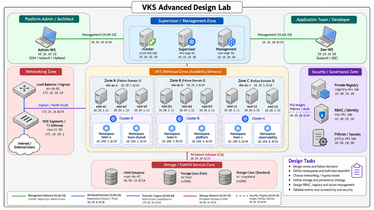 VKS Advanced Design Lab · Platform Admin / Architect · Supervisor / Management Zone · Application Team / Developer · Management (VLAN 10)