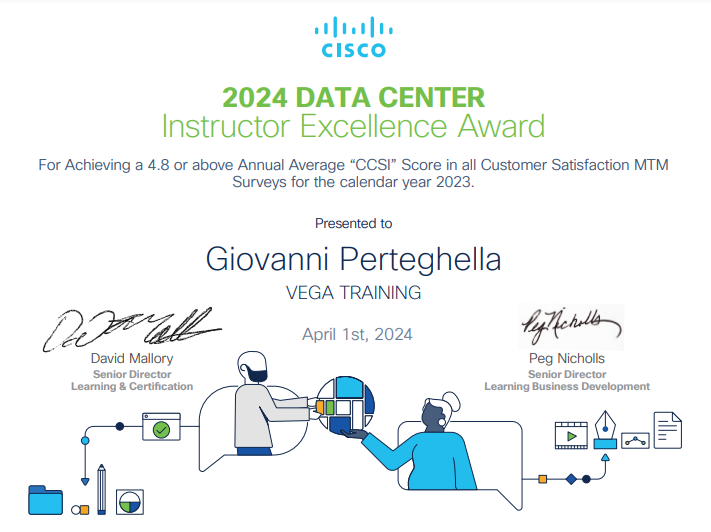 Giovanni Perteghella Riconosciuto come migliore istruttore Cisco 2023 - 2024